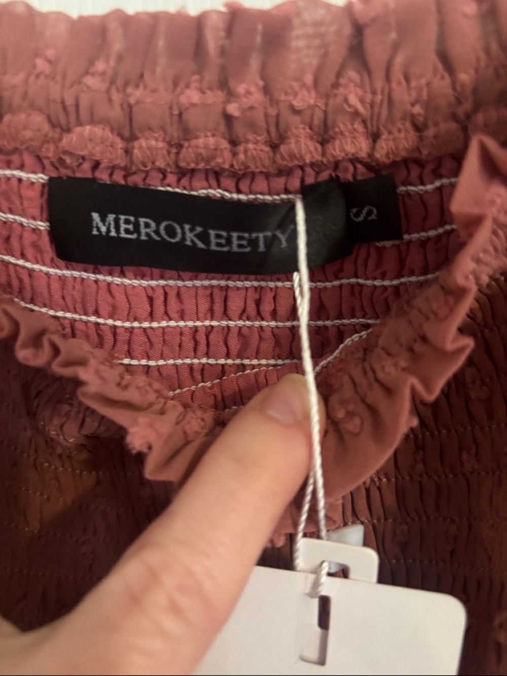 Merokeety Smocked Puff-Sleeve Midi Dress in Dusty Rose NWT - Picture 3 of 12